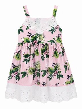 Pippa & Julie Girls Pink Tropical Floral Eyelet Dress | Size 5